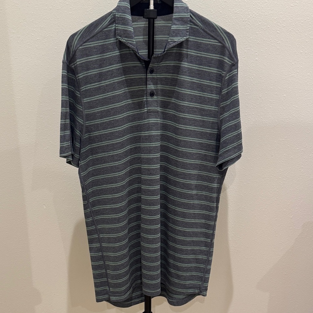 lululemon athletica Men's Polo - Dark Gray and Light Green Stripes